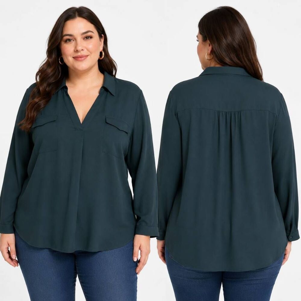 41 Hawthorn 2X Teal Tunic Blouse Career Office Top